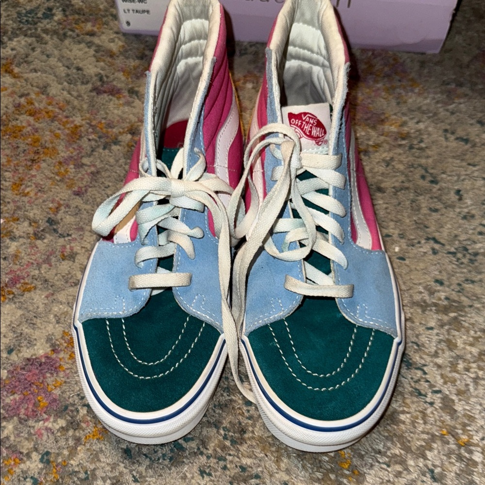 Van High-Top Sk8-Hi Colorblock Suede/Canvas Skate Sneakers 7.5/9 - Picture 8 of 9